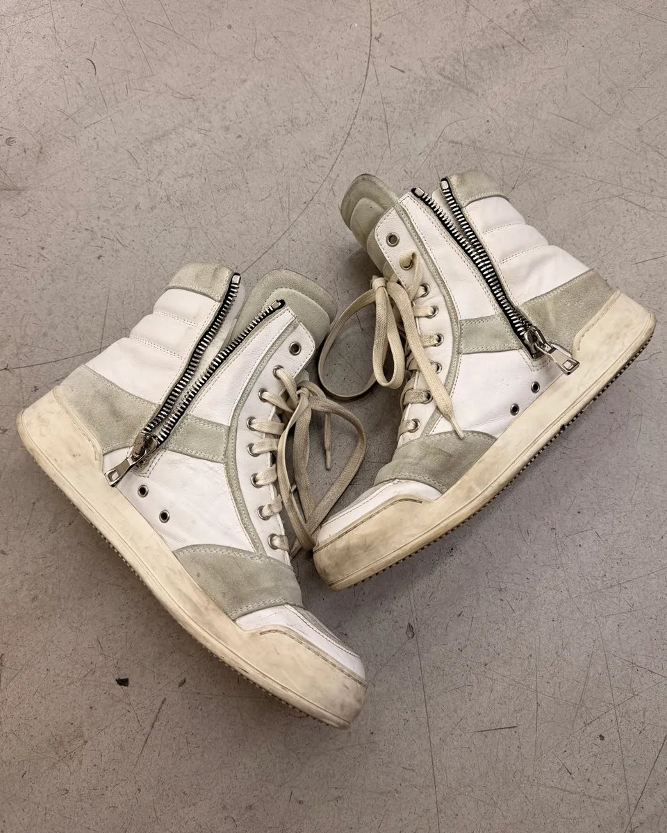 Balmain White & Grey Leather High Sneakers ZQUlxld 3
