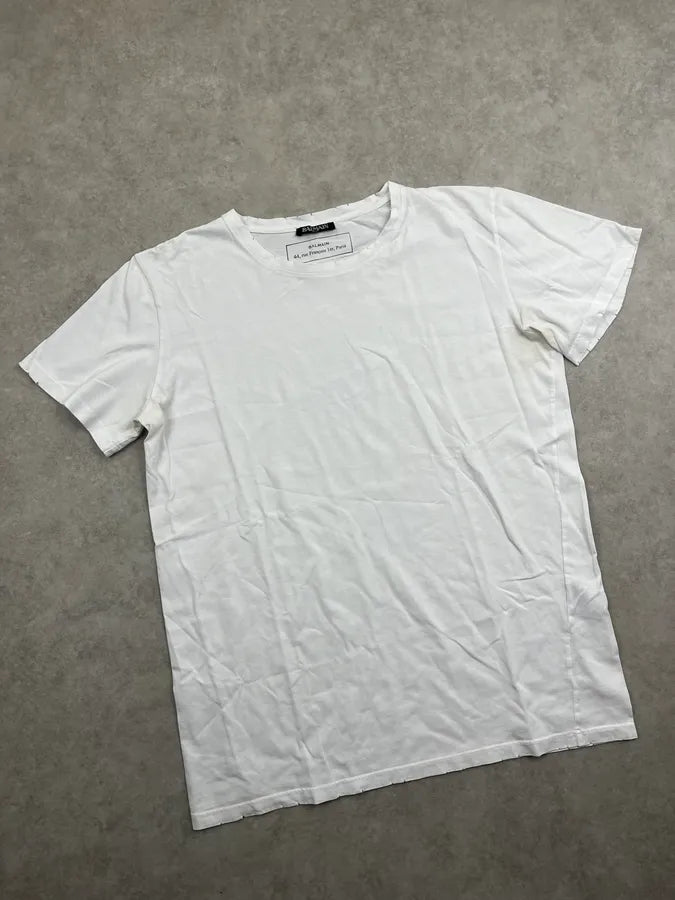 SS2019 Balmain White Distressed Collar T-Shirt Gzgrpax 3