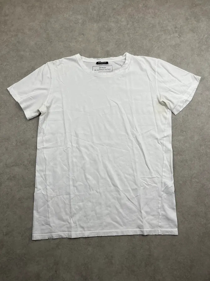 SS2019 Balmain White Distressed Collar T-Shirt Gzgrpax 0