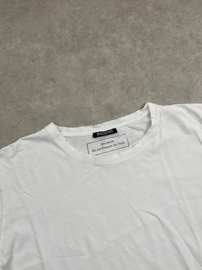 SS2019 Balmain White Distressed Collar T-Shirt Gzgrpax 4