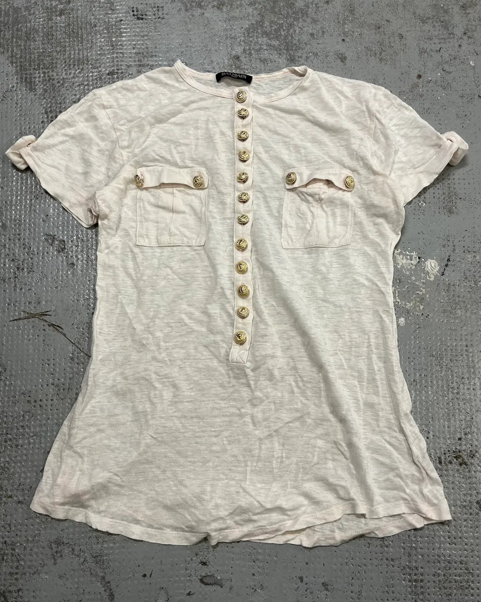 Balmain White Military Buttoned T-Shirt  nhrZuPr 0