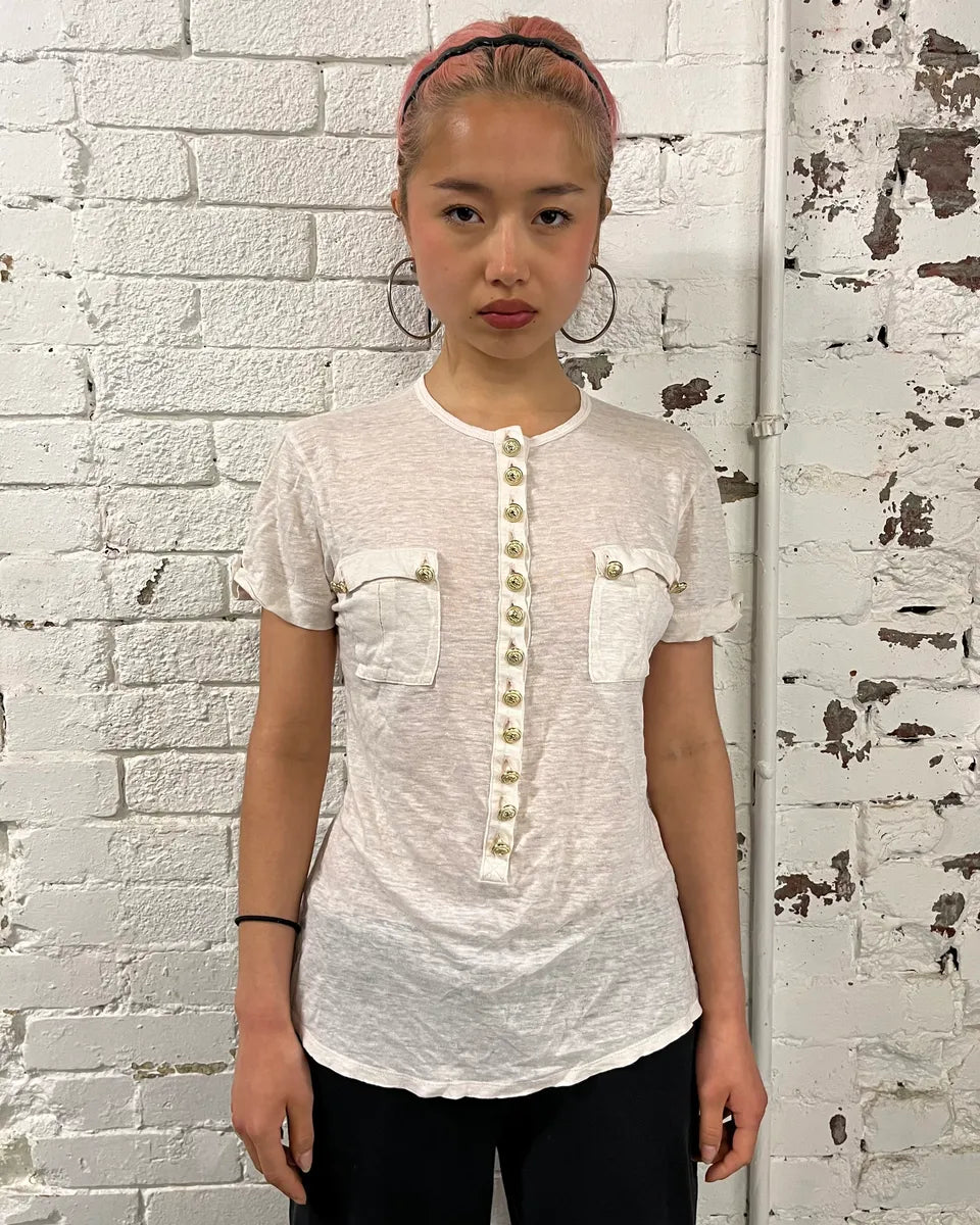 Balmain White Military Buttoned T-Shirt  nhrZuPr 1