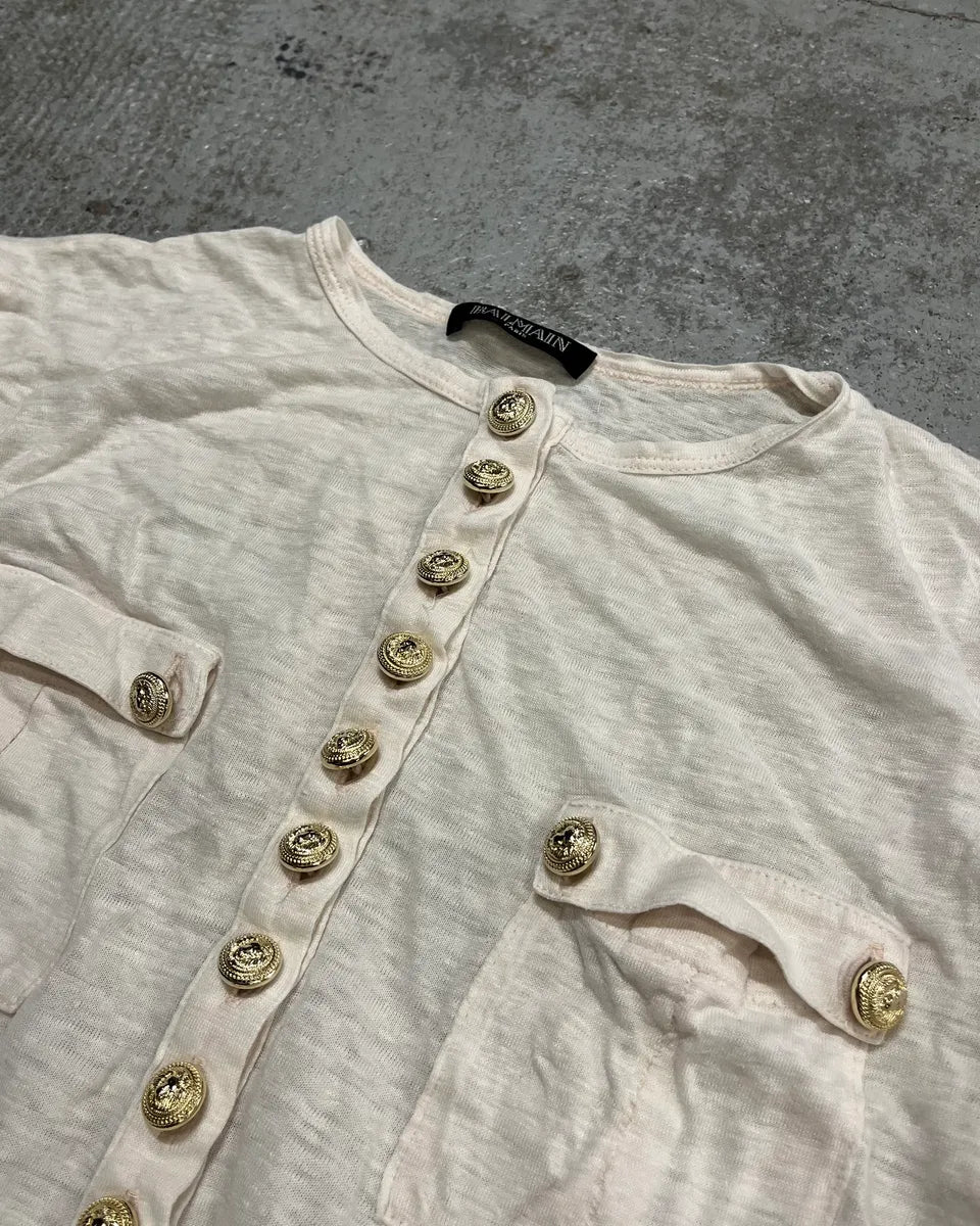 Balmain White Military Buttoned T-Shirt  nhrZuPr 4
