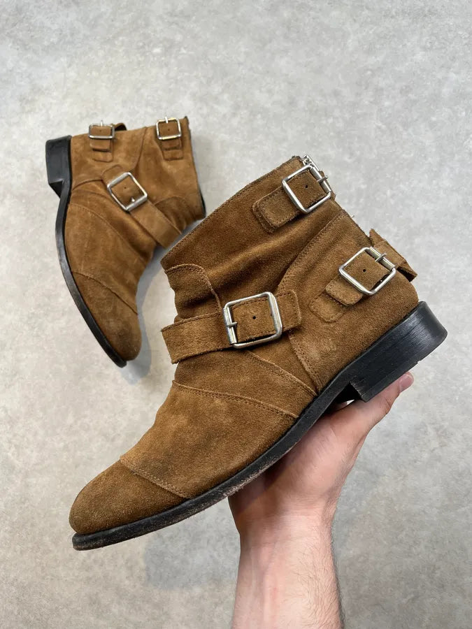 Balmain x H&M Camel Suede Buckle Strap Boots cnVeytV 0