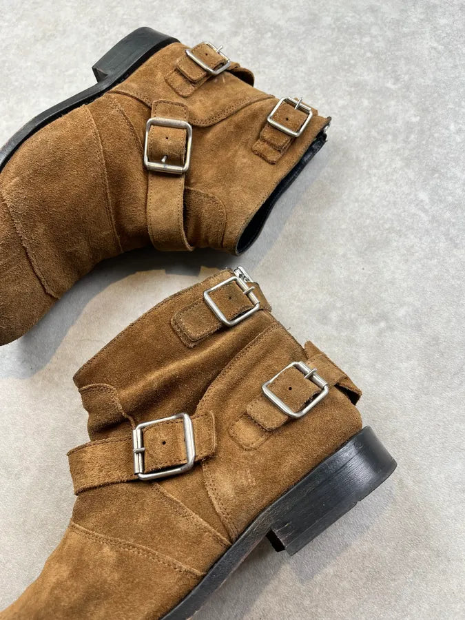 Balmain x H&M Camel Suede Buckle Strap Boots cnVeytV 3