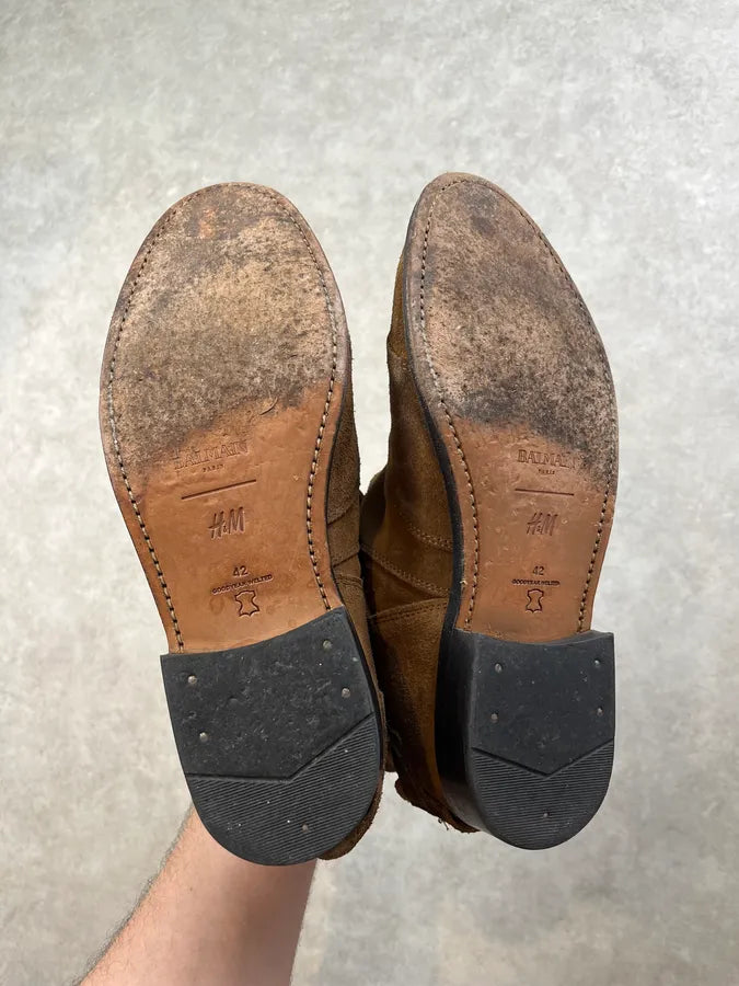 Balmain x H&M Camel Suede Buckle Strap Boots cnVeytV 5