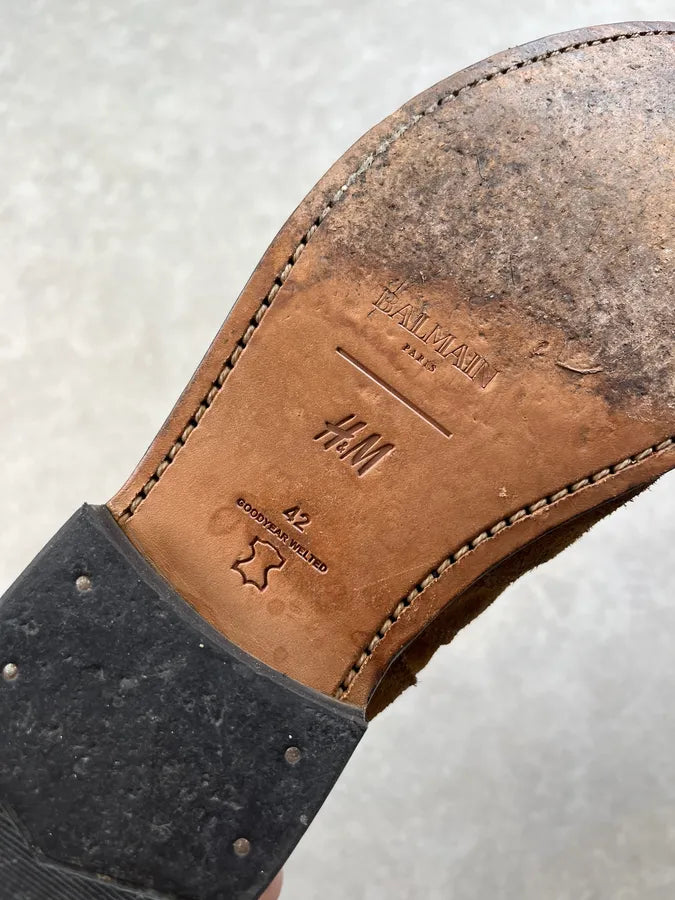 Balmain x H&M Camel Suede Buckle Strap Boots cnVeytV 6