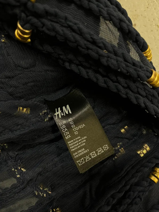 Balmain X H&M Navy Textured Gold Studded Cropped Sweater MfpSpTN 8