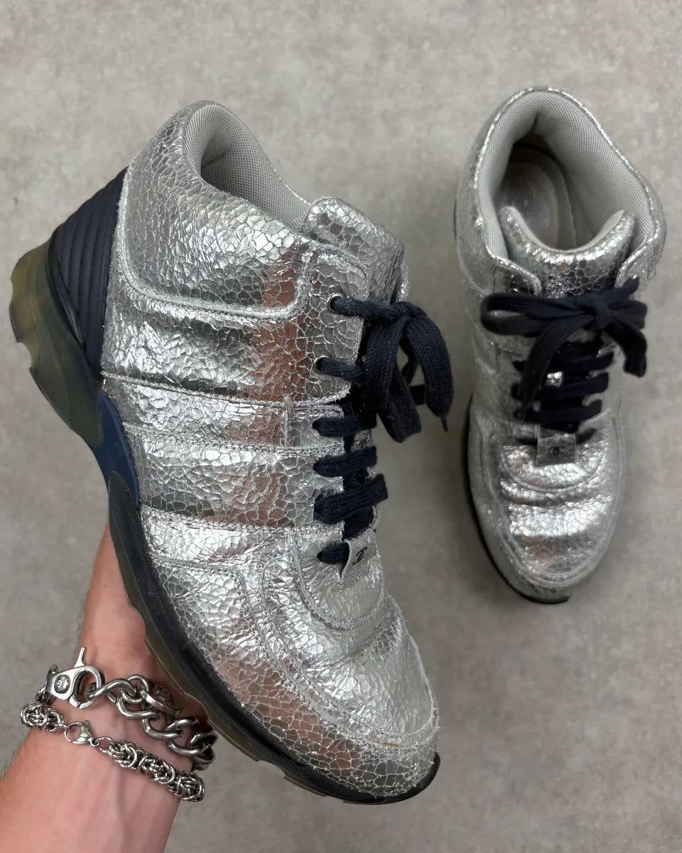 Chanel Silver Grey Runners Sneakers LzqagVn 0