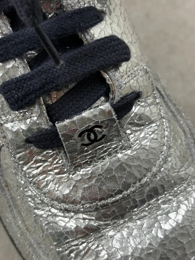 Chanel Silver Grey Runners Sneakers LzqagVn 10