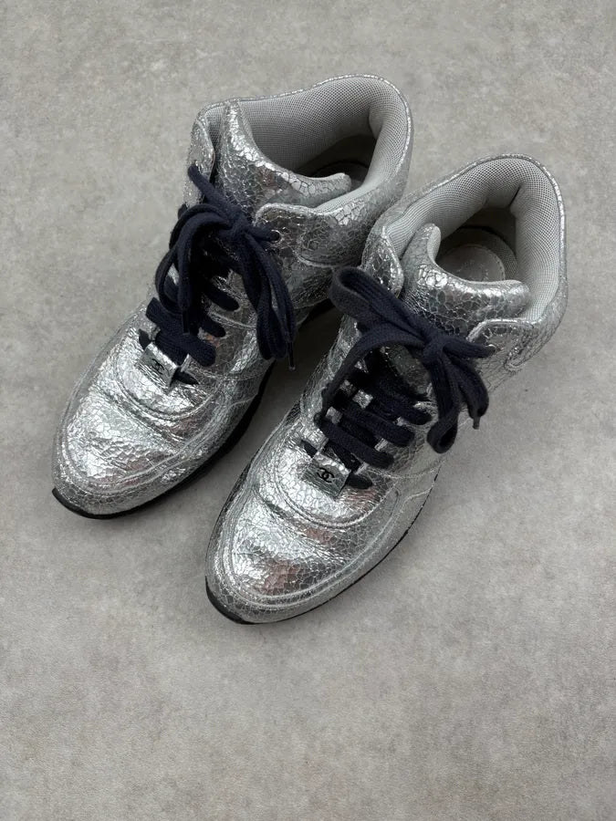 Chanel Silver Grey Runners Sneakers LzqagVn 2