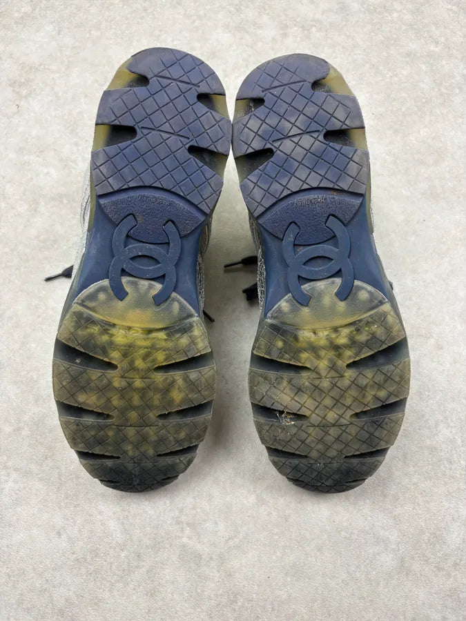 Chanel Silver Grey Runners Sneakers LzqagVn 7