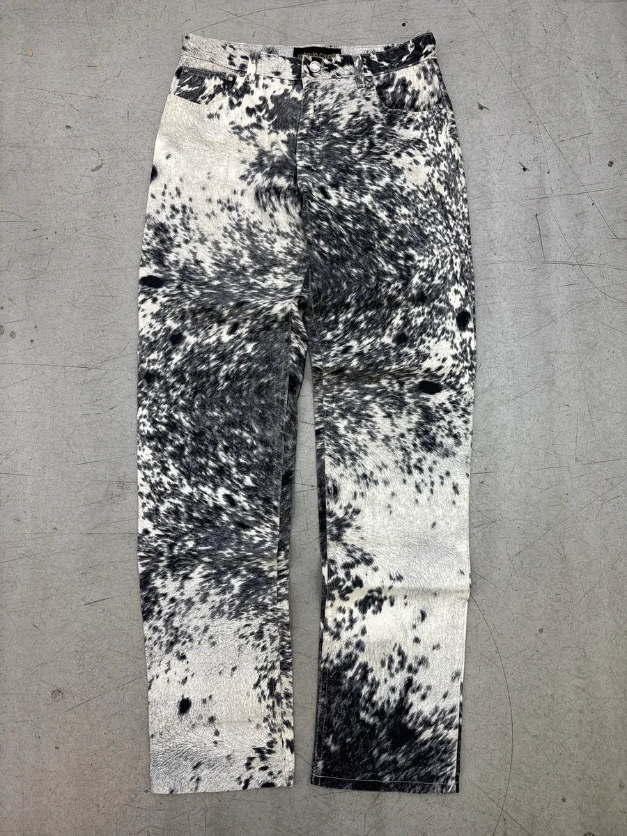 AW1999 Roberto Cavalli White Hallucination Cow Movement Pants bcFSGtol 0