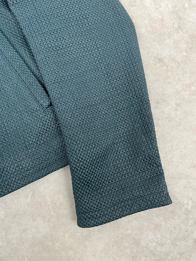 SS2015 Emporio Armani Green Waffled Leather Biker Jacket nGwqedb 8