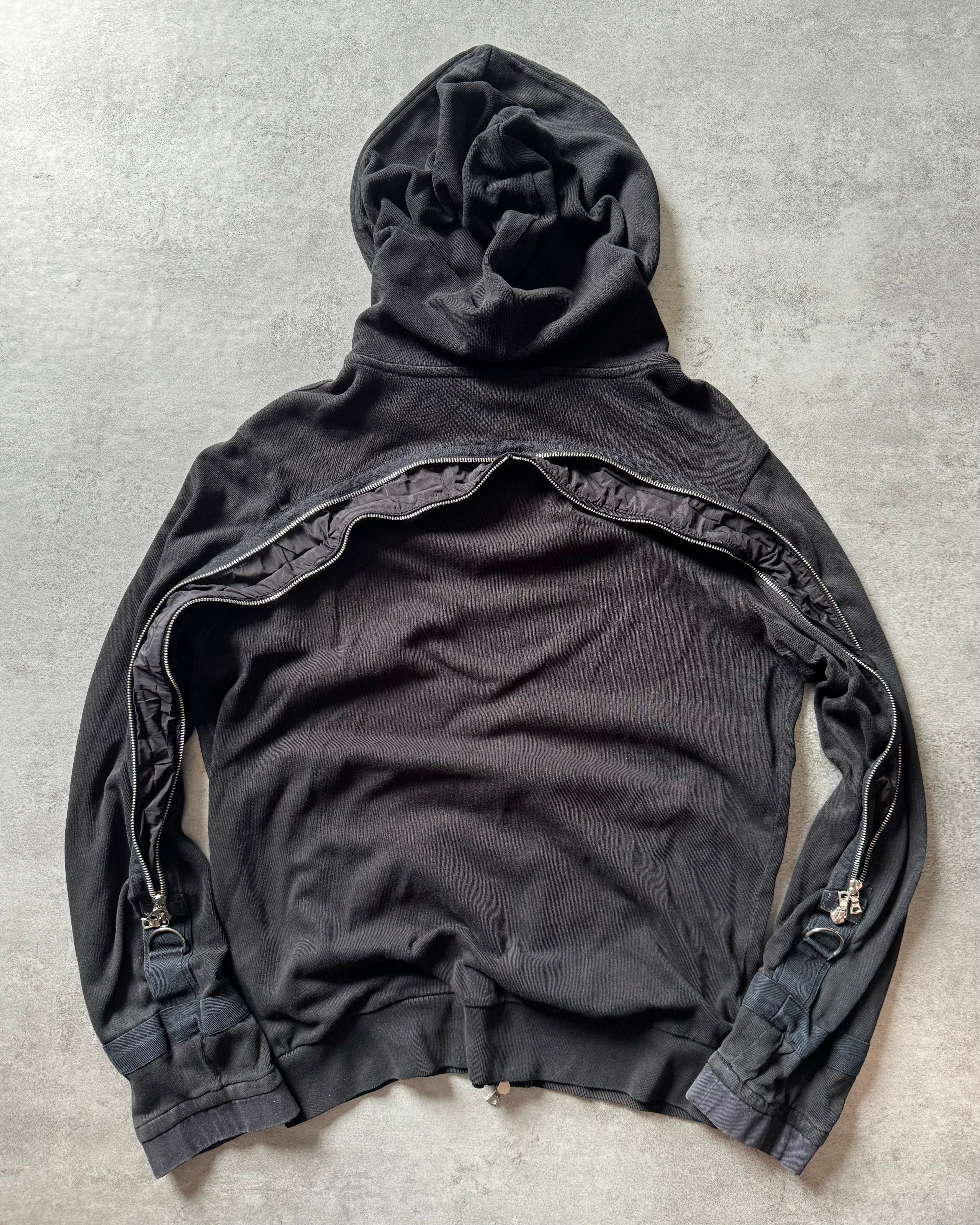 AW2014 Dries Van Noten Full Back-Zip Black Hooded Sweater (M) - 1