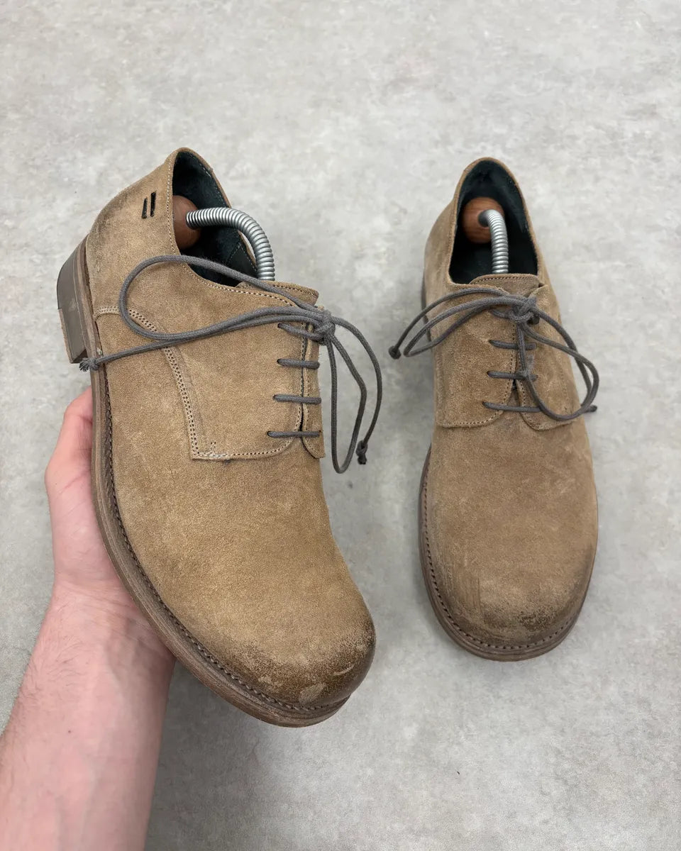 The Last Conspiracy Beige Suede Leather Eroded Derby Shoes TuJEWES 0