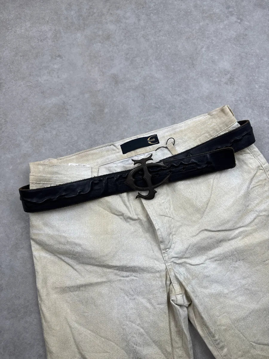 2000s Cavalli Black Leather Gothic Buckle Belt bfrdaEPS 0