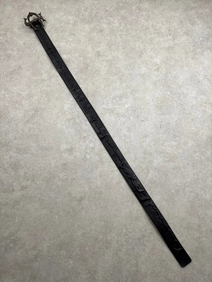 2000s Cavalli Black Leather Gothic Buckle Belt bfrdaEPS 7
