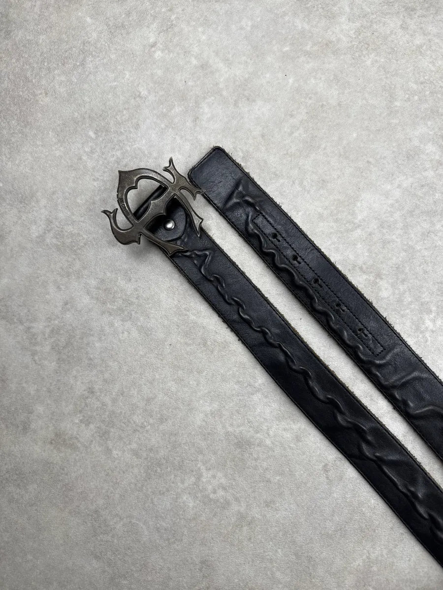 2000s Cavalli Black Leather Gothic Buckle Belt bfrdaEPS 2
