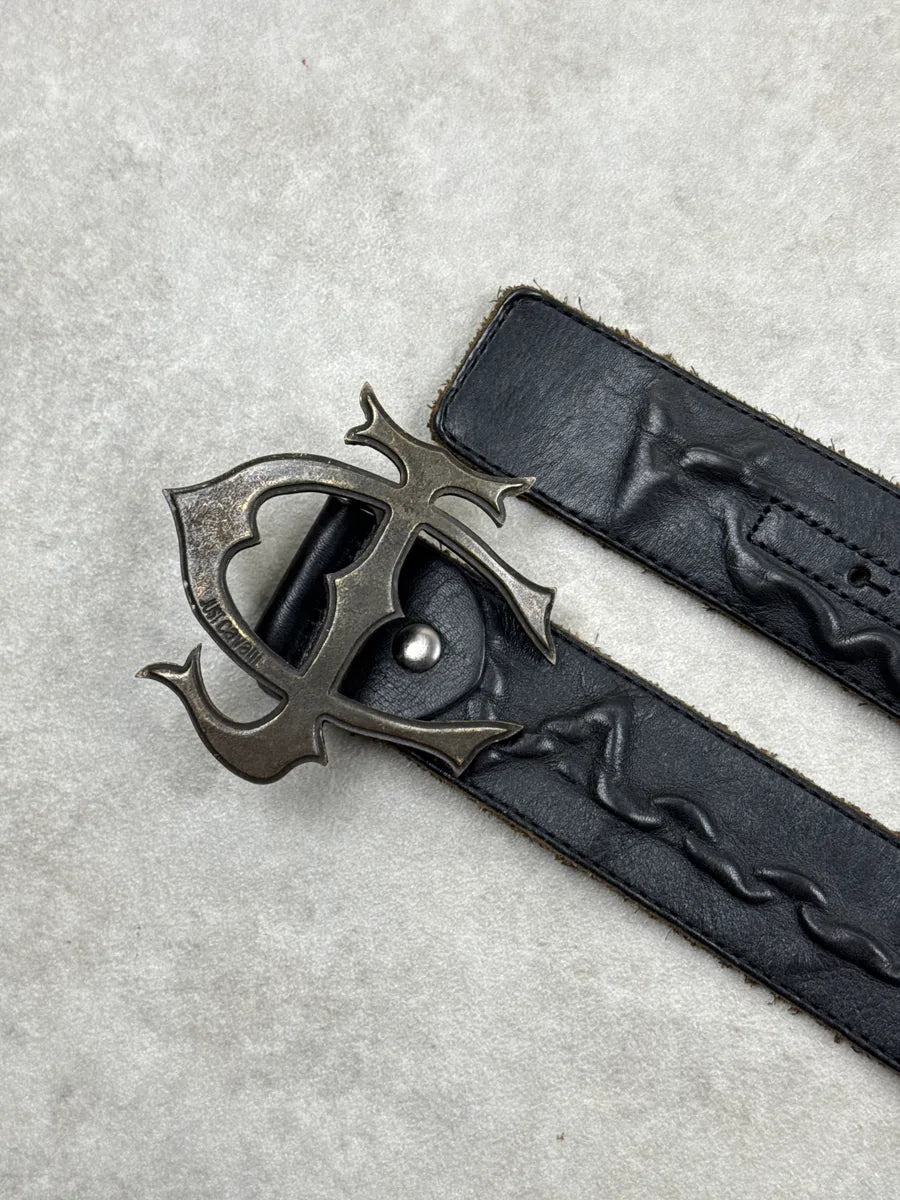 2000s Cavalli Black Leather Gothic Buckle Belt bfrdaEPS 3