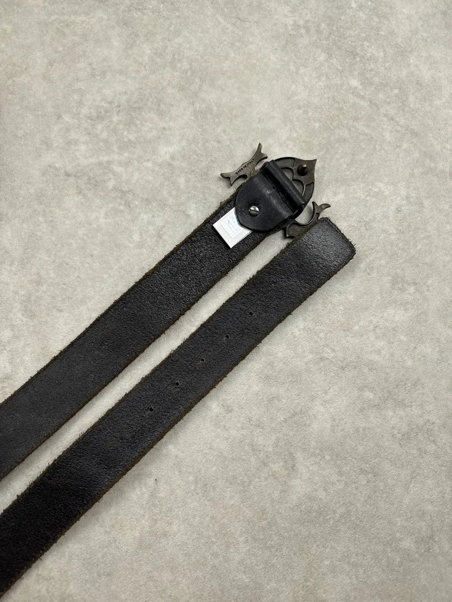 2000s Cavalli Black Leather Gothic Buckle Belt bfrdaEPS 5