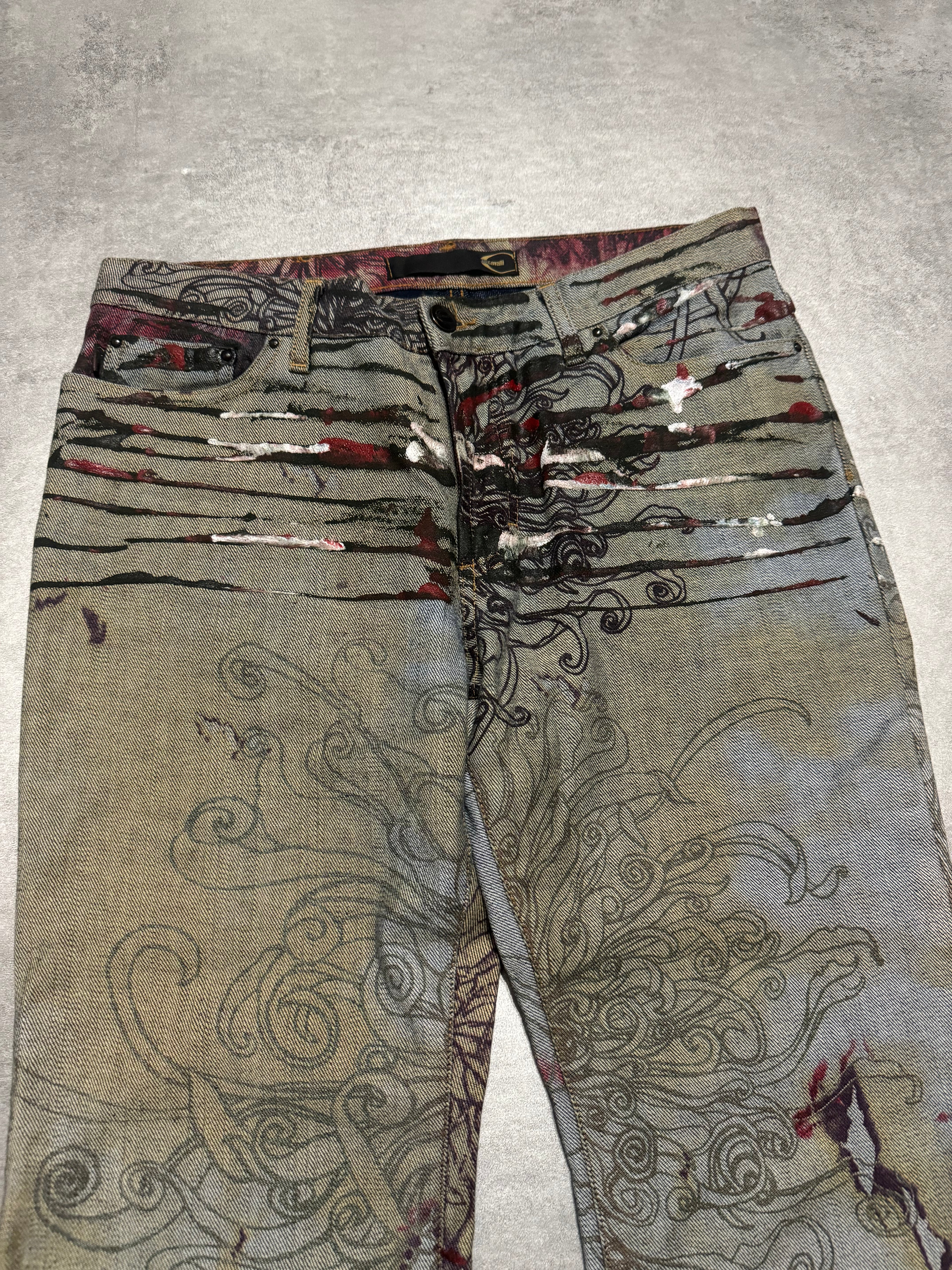 2000s Cavalli Scar Nature Flowers Grey Pants (S) - 8