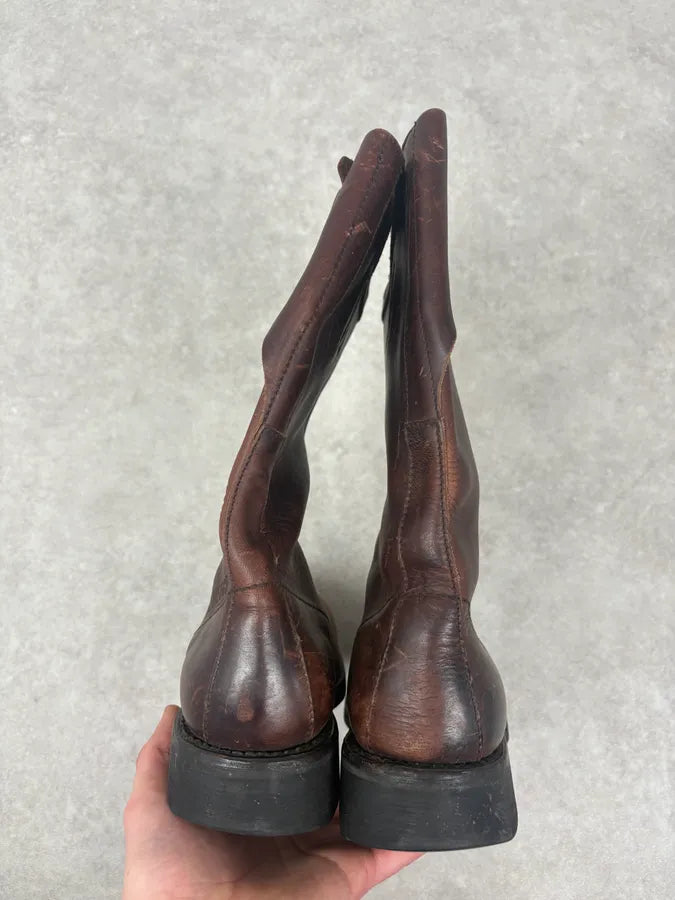 Bikkembergs Archive Brown Eroded Leather Ankle Boots tBYTcpW 3