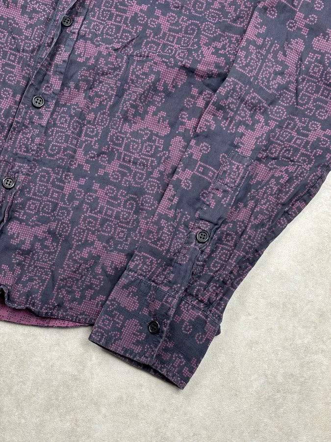 AW2008 Bikkembergs Black Purple Geometric Patterned Shirt EfyVgzE 7