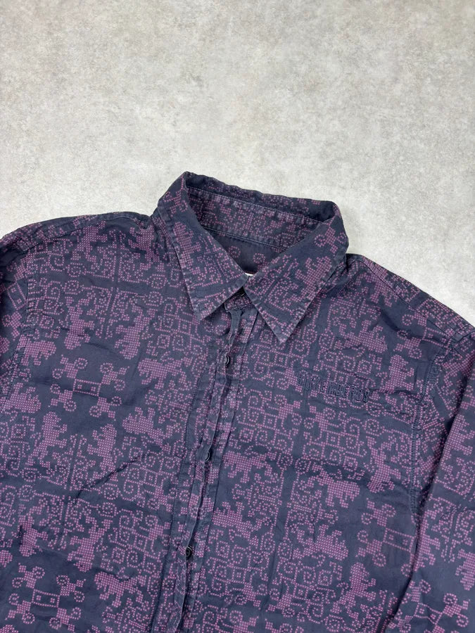 AW2008 Bikkembergs Black Purple Geometric Patterned Shirt EfyVgzE 3