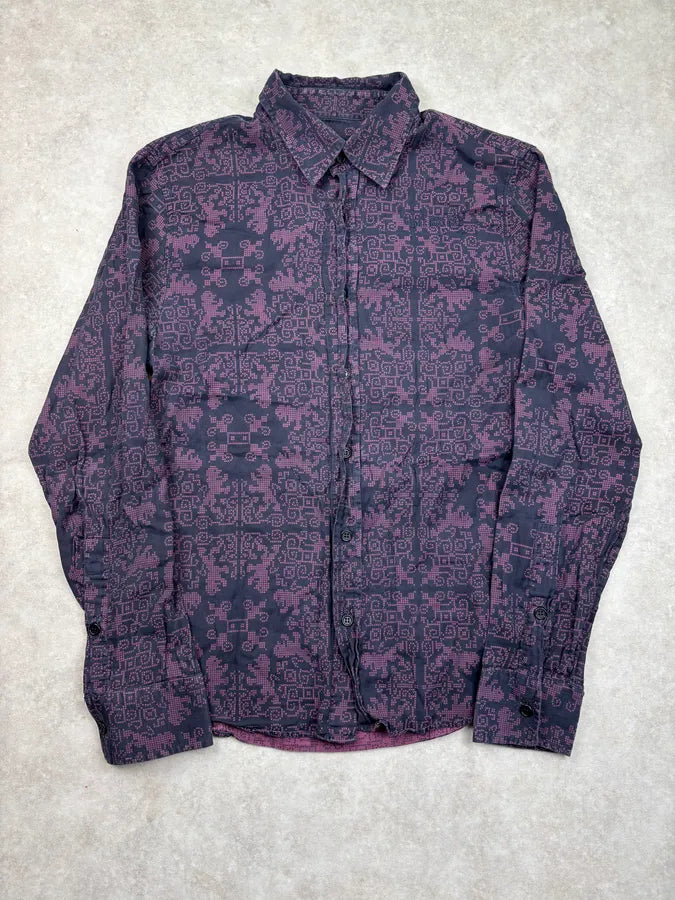 AW2008 Bikkembergs Black Purple Geometric Patterned Shirt EfyVgzE 0