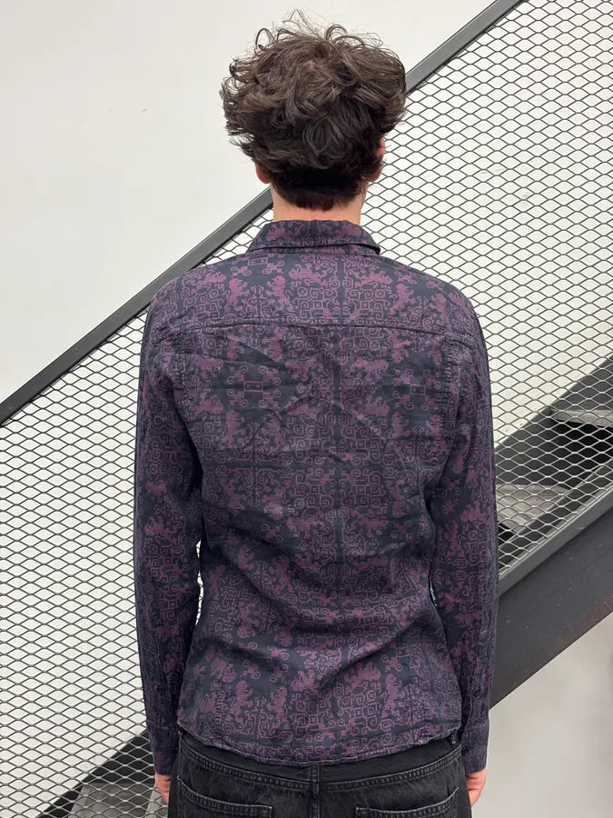 AW2008 Bikkembergs Black Purple Geometric Patterned Shirt EfyVgzE 2