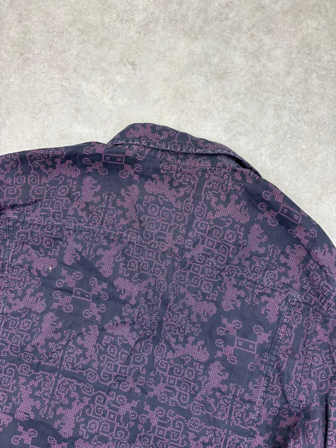 AW2008 Bikkembergs Black Purple Geometric Patterned Shirt EfyVgzE 5