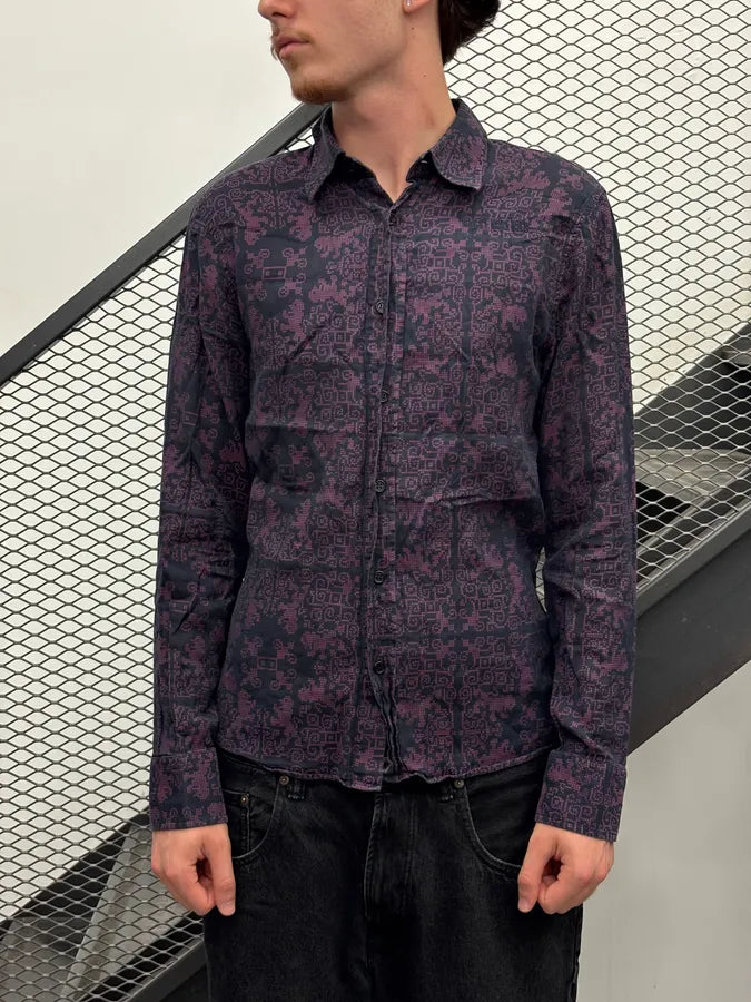 AW2008 Bikkembergs Black Purple Geometric Patterned Shirt EfyVgzE 1