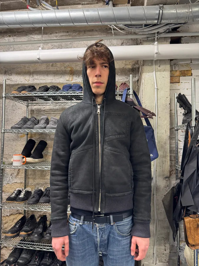 Bikkembergs Black Hooded Sheep Leather Jacket (M) 1