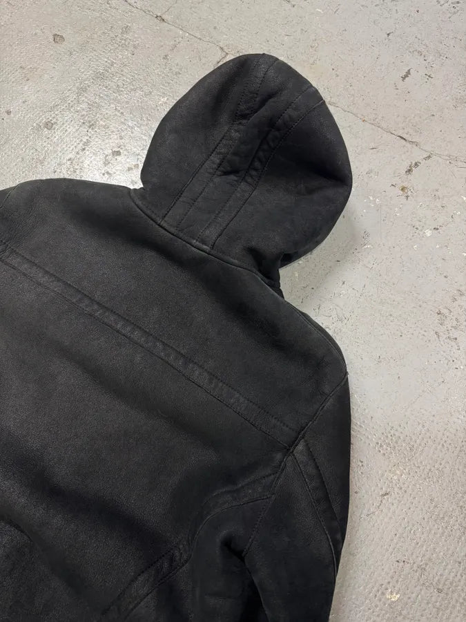 Bikkembergs Black Hooded Sheep Leather Jacket (M) 3