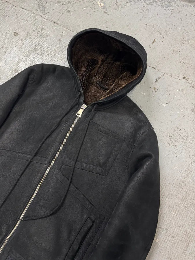 Bikkembergs Black Hooded Sheep Leather Jacket (M) 5