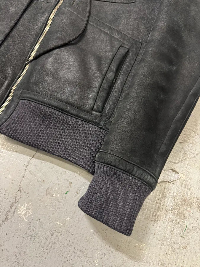 Bikkembergs Black Hooded Sheep Leather Jacket (M) 6
