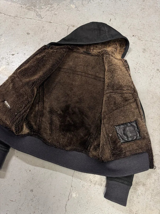 Bikkembergs Black Hooded Sheep Leather Jacket (M) 7