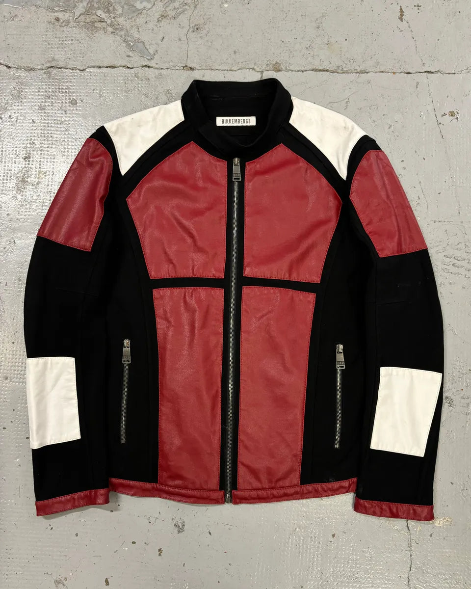2000s Dirk Bikkembergs Mondrian Leather Color-Block Biker Leather Jacket QDxmkjD 0