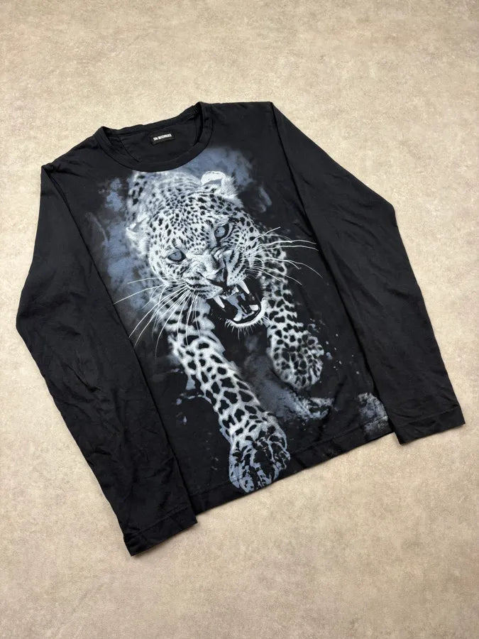 Dirk Bikkembergs Black Leopard Longsleeve T-Shirt vtAtnqe 3