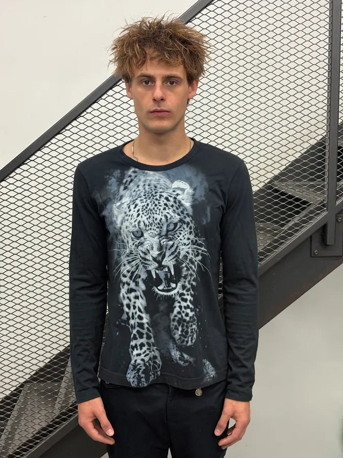 Dirk Bikkembergs Black Leopard Longsleeve T-Shirt vtAtnqe 0