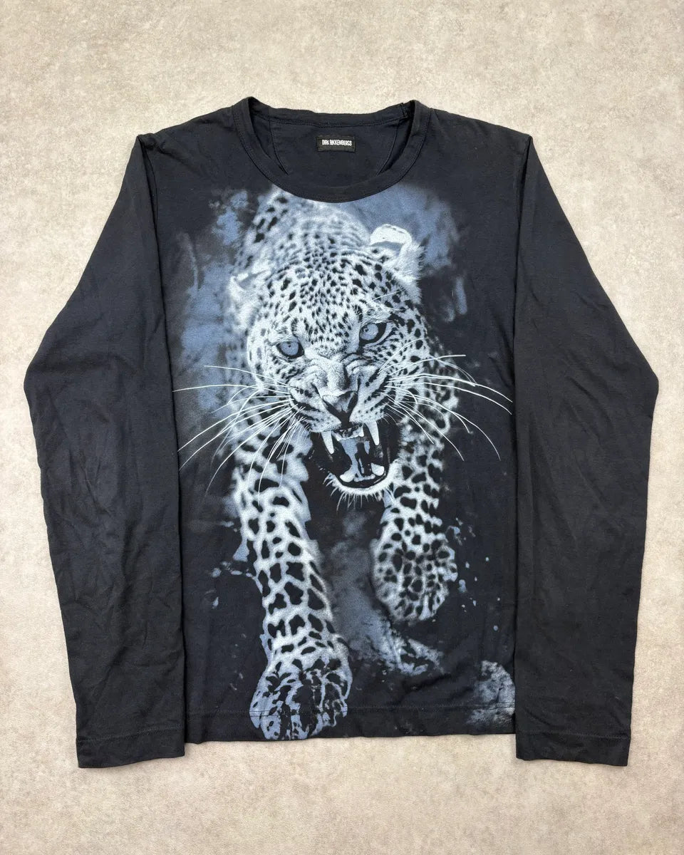 Dirk Bikkembergs Black Leopard Longsleeve T-Shirt vtAtnqe 2
