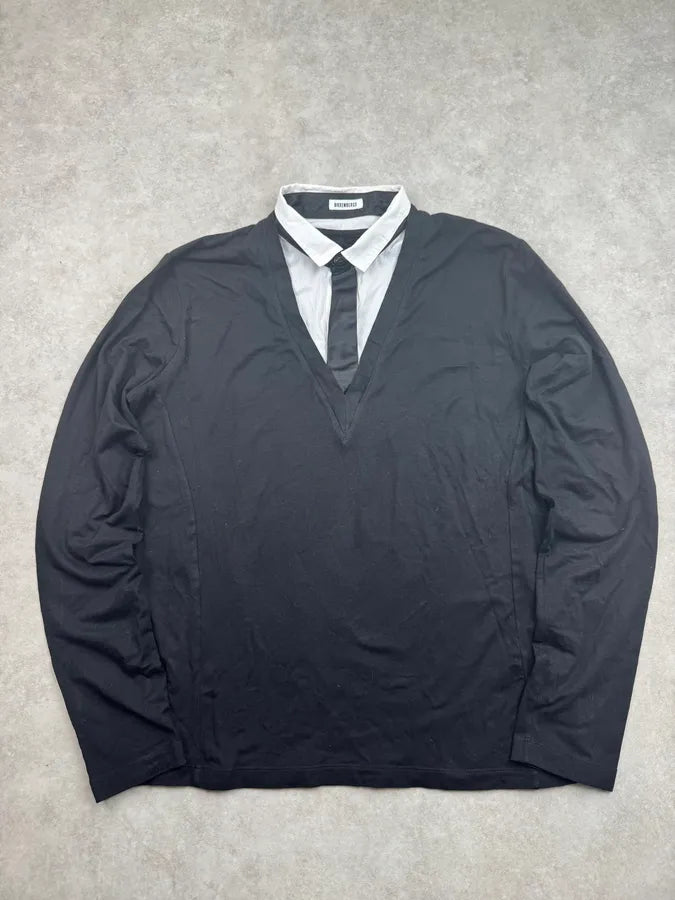 Dirk Bikkembergs Black Smoking Collar Shirt Trompe Loeil Longsleeve twtWQye 4