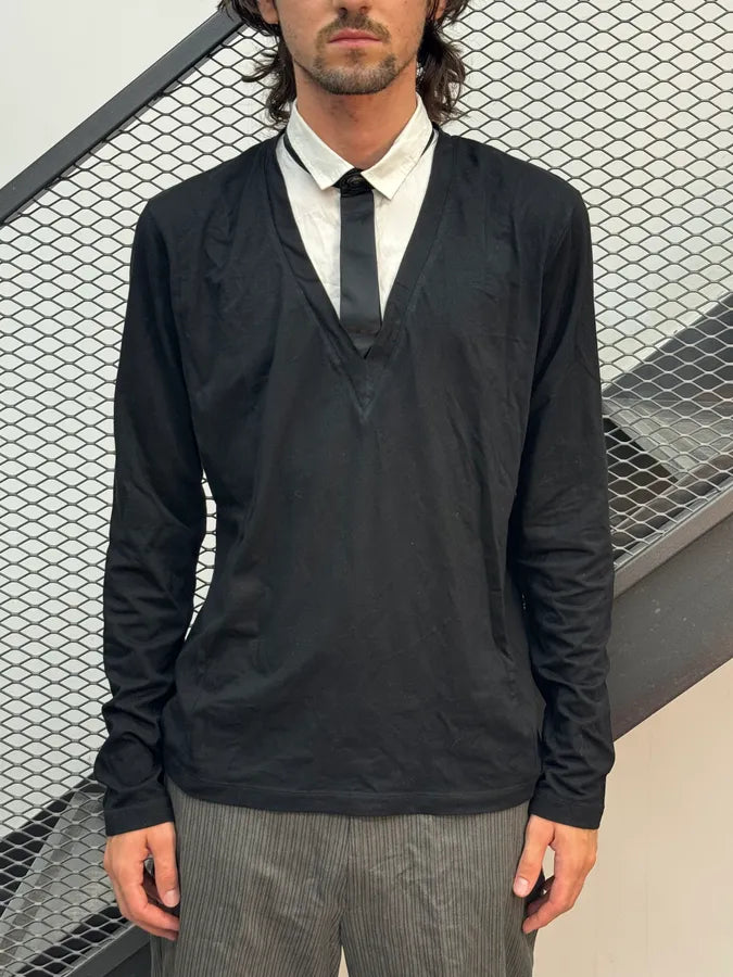 Dirk Bikkembergs Black Smoking Collar Shirt Trompe Loeil Longsleeve twtWQye 1