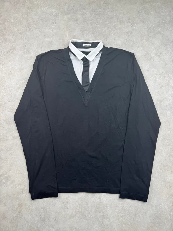 Dirk Bikkembergs Black Smoking Collar Shirt Trompe Loeil Longsleeve twtWQye 0