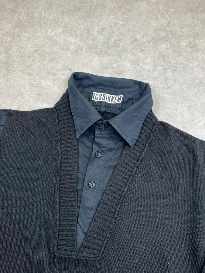 AW2007 Dirk Bikkembergs Black V-Neck Shirt Sweater CNNzQEi 5