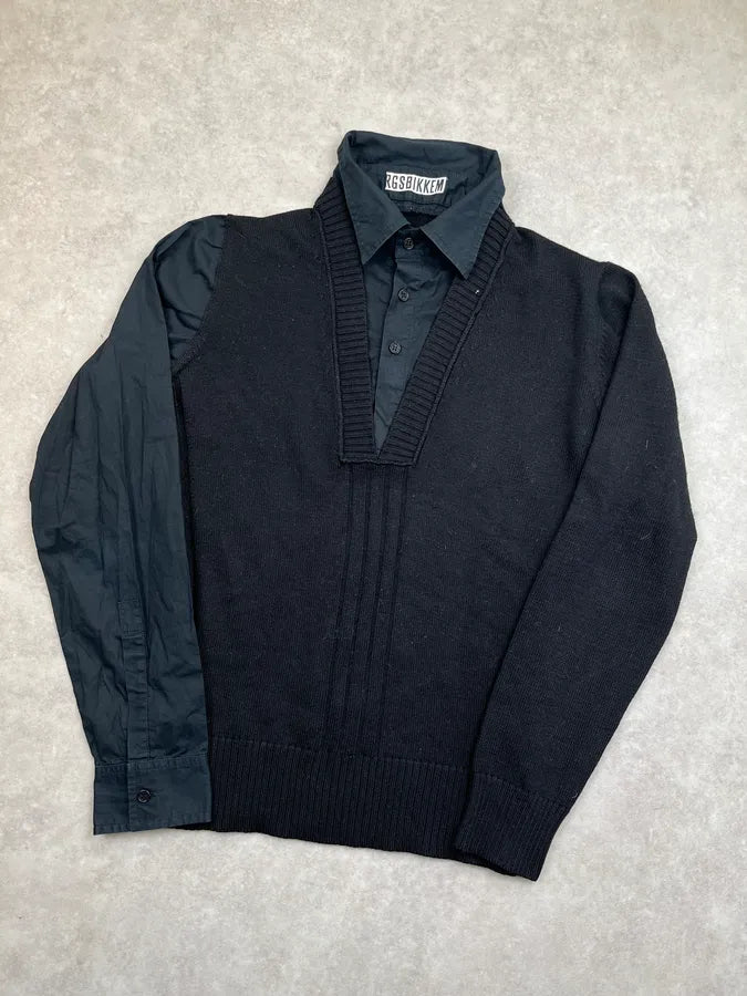 AW2007 Dirk Bikkembergs Black V-Neck Shirt Sweater CNNzQEi 7