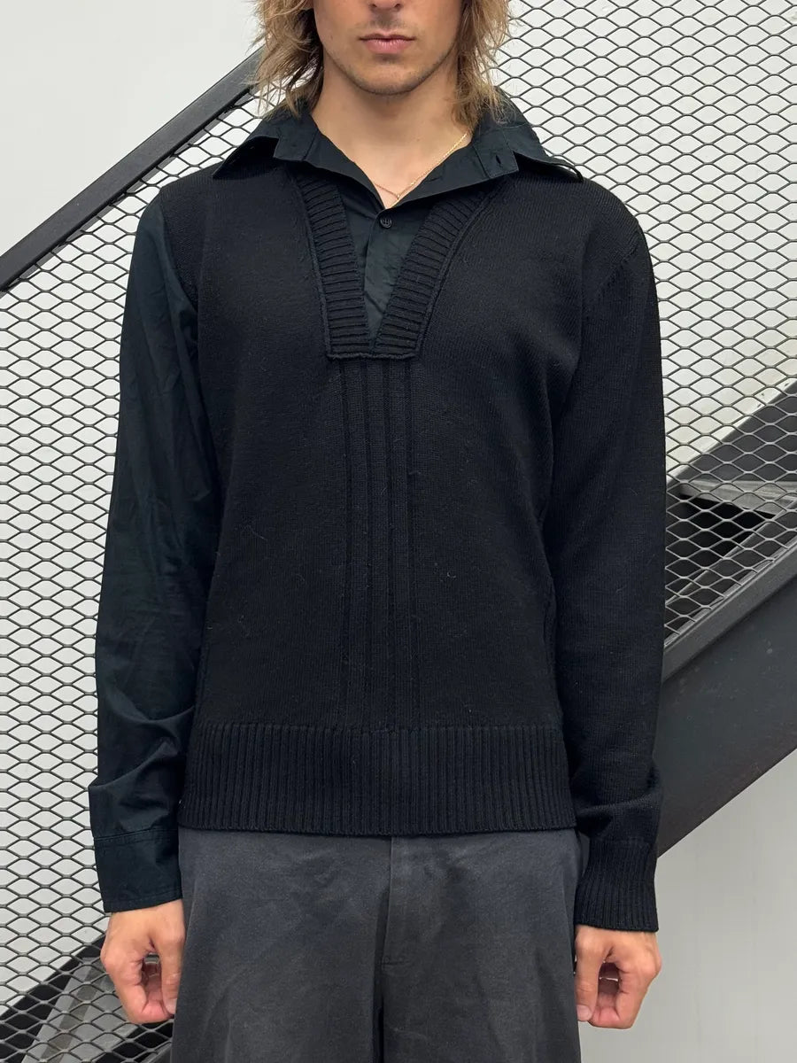 AW2007 Dirk Bikkembergs Black V-Neck Shirt Sweater CNNzQEi 1