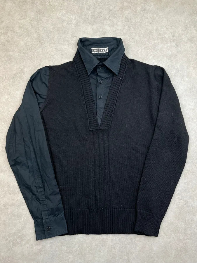 AW2007 Dirk Bikkembergs Black V-Neck Shirt Sweater CNNzQEi 0