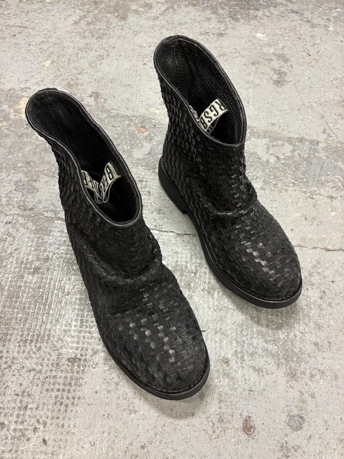 Bikkembergs Black Woven Embossed Leather Boots hAPCHek 2